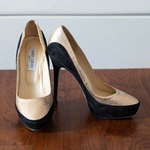 Jimmy Choo Gold & Black Suede Pumps